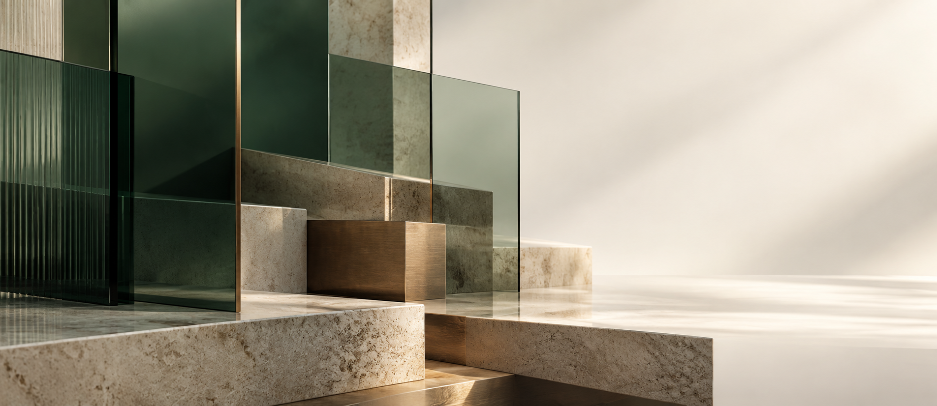 Layered glass and stone suggesting private transaction structures